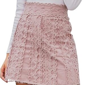 Women's High Waist Lace Embroidered Mini Skirt Cotton A-Line Bodycon Short Skirt